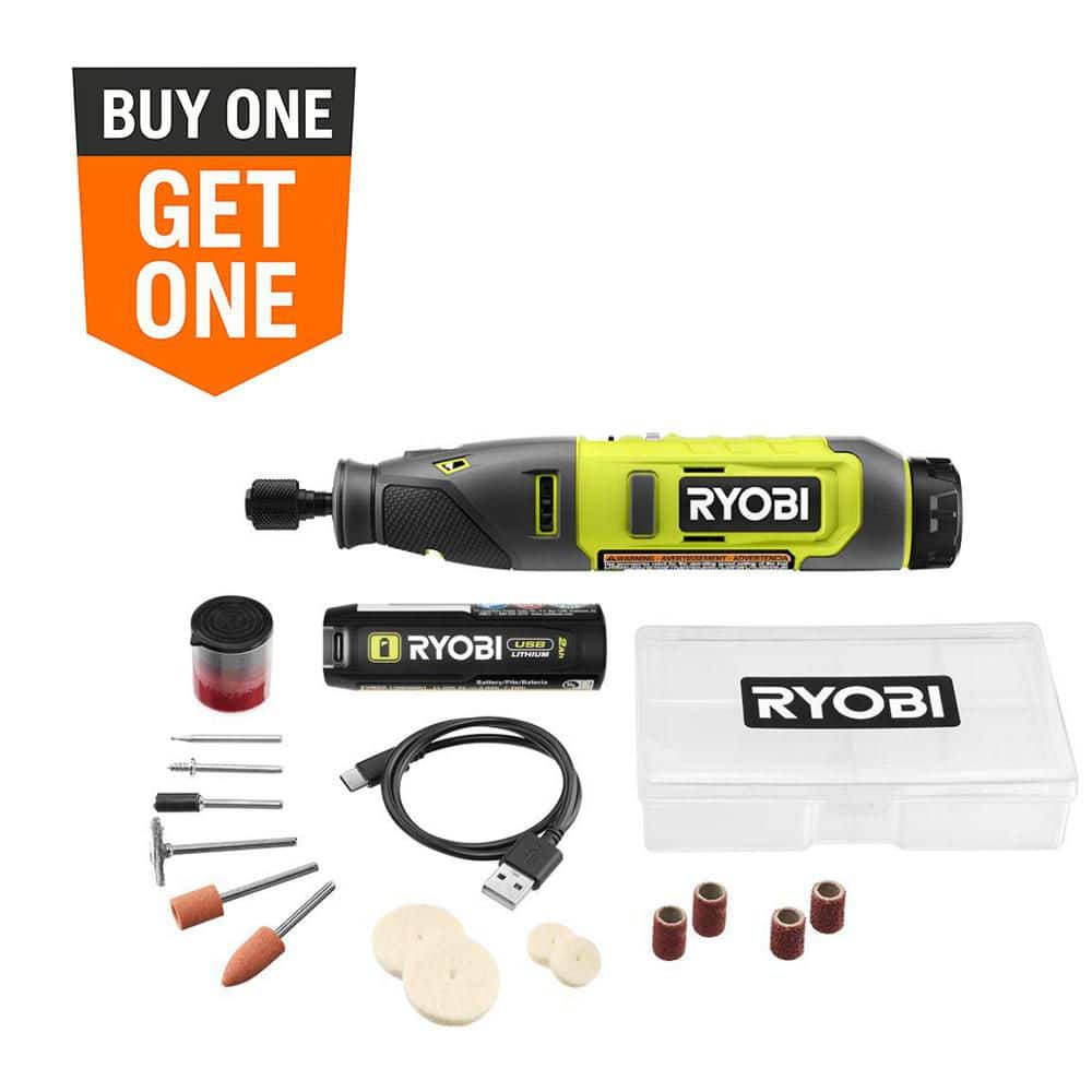 RYOBI USB Lithium Rotary Tool Kit with 2.0 Ah USB Lithium Battery and Charging Cable FVM51K