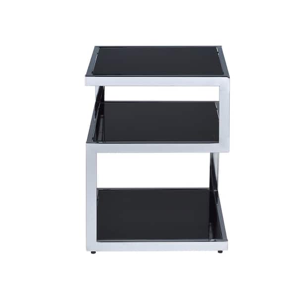 Acme Furniture Alyea 16 in. Chrome and Black Glass Square Glass End Table with Storage and Shelves
