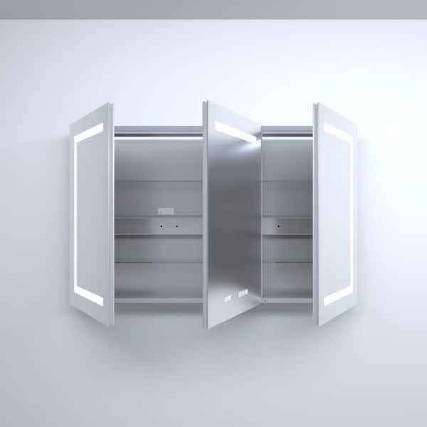 48 in. W x 30 in. H Rectangular Silver Aluminum Recessed/Surface Mount Medicine Cabinet with Mirror and LED