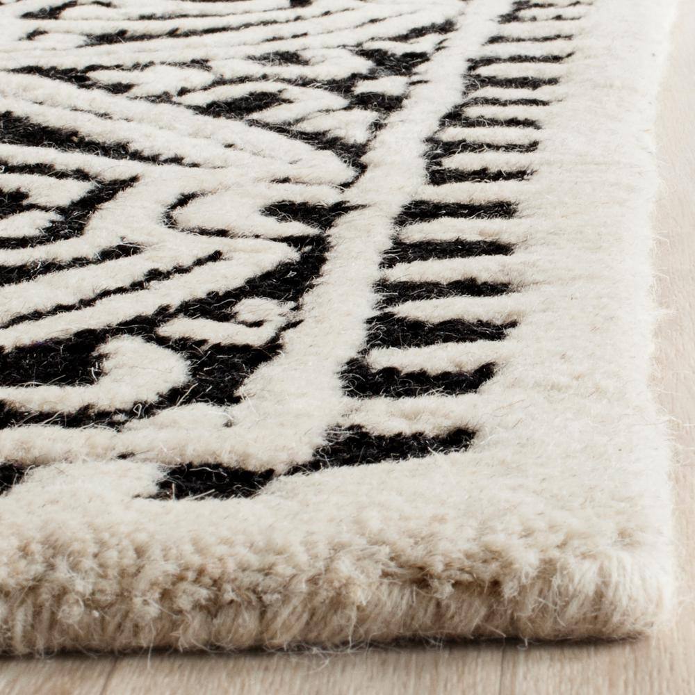 Ivory and Black Geometric Wool 3' x 3' Square Rug
