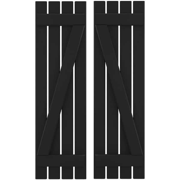 Ekena Millwork 15-1/2 in. W x 32 in. H Americraft 4-Board Exterior Real Wood Spaced Board and Batten Shutters with Z-Bar in Black
