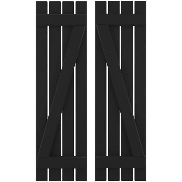 Ekena Millwork 15-1/2 in. W x 82 in. H Americraft 4 Board Exterior Real Wood Spaced Board and Batten Shutters w/Z-Bar Black
