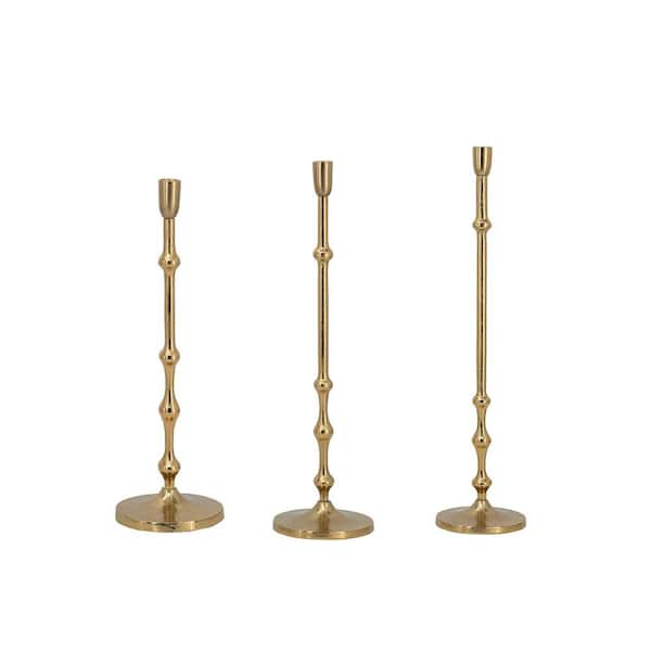 Bronze Aluminum Slender Taper Candle Holder 3-PC with Bead Accents, for Office Home Decorative