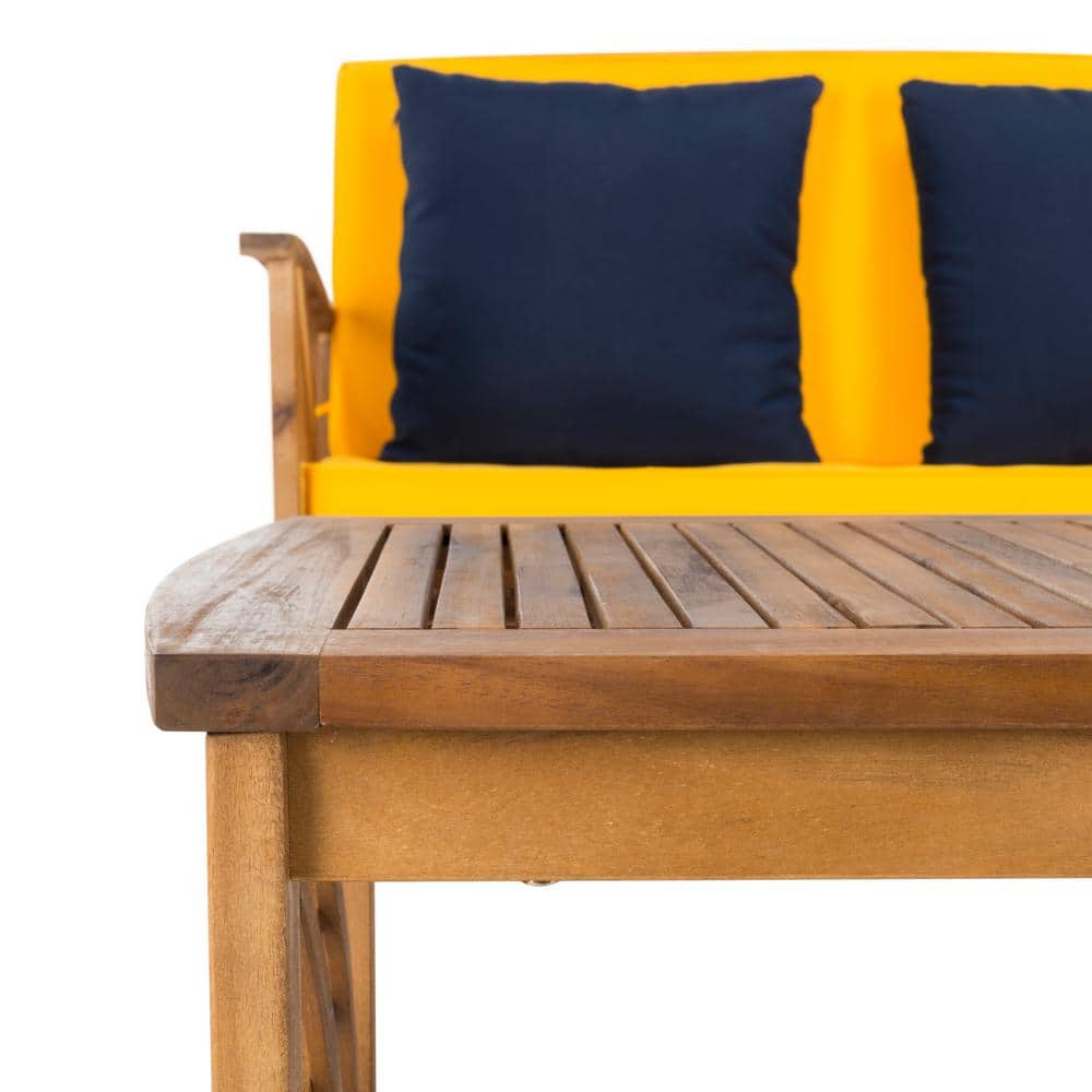Fontana Natural Acacia Wood 4-Piece Patio Set with Yellow Cushions