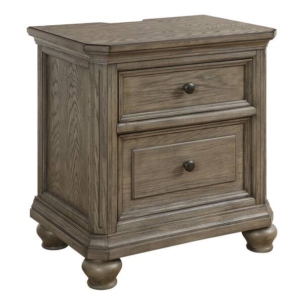 Furniture of America Basswood 2-Drawer Wire-Brushed Gray Nightstand