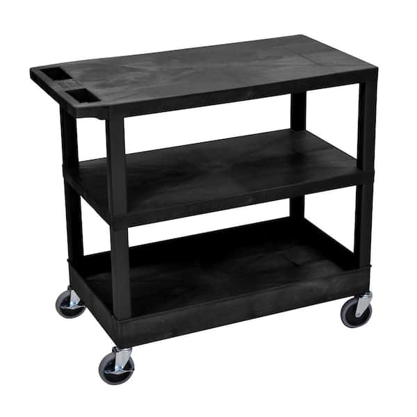 35.25 in. W x 18 in. D x 34.5 in. H 2 Flat and 1 Tub Shelf Utility Cart in Black
