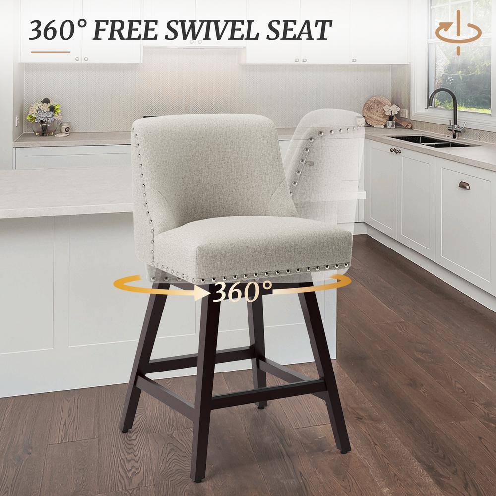 Oyster Gray Swivel Counter Height Bar Stools with Wood Legs, Set of 3