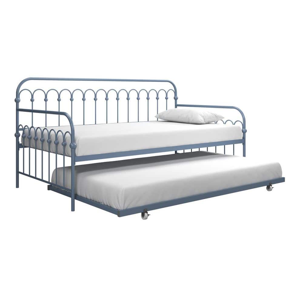 Stone Blue Twin Metal Daybed with Trundle and Slats