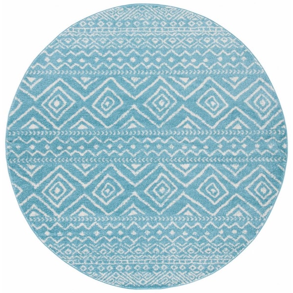 SAFAVIEH Tulum Turquoise Ivory 7 Ft X 7 Ft Round Geometric Area Rug   Turquoise Ivory Safavieh Area Rugs Tul267k 7r 64 600 