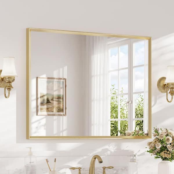 30 in. H x 40 in. W Rectangle Aluminum Framed Mirrors for Bathroom Wall, Brushed Gold