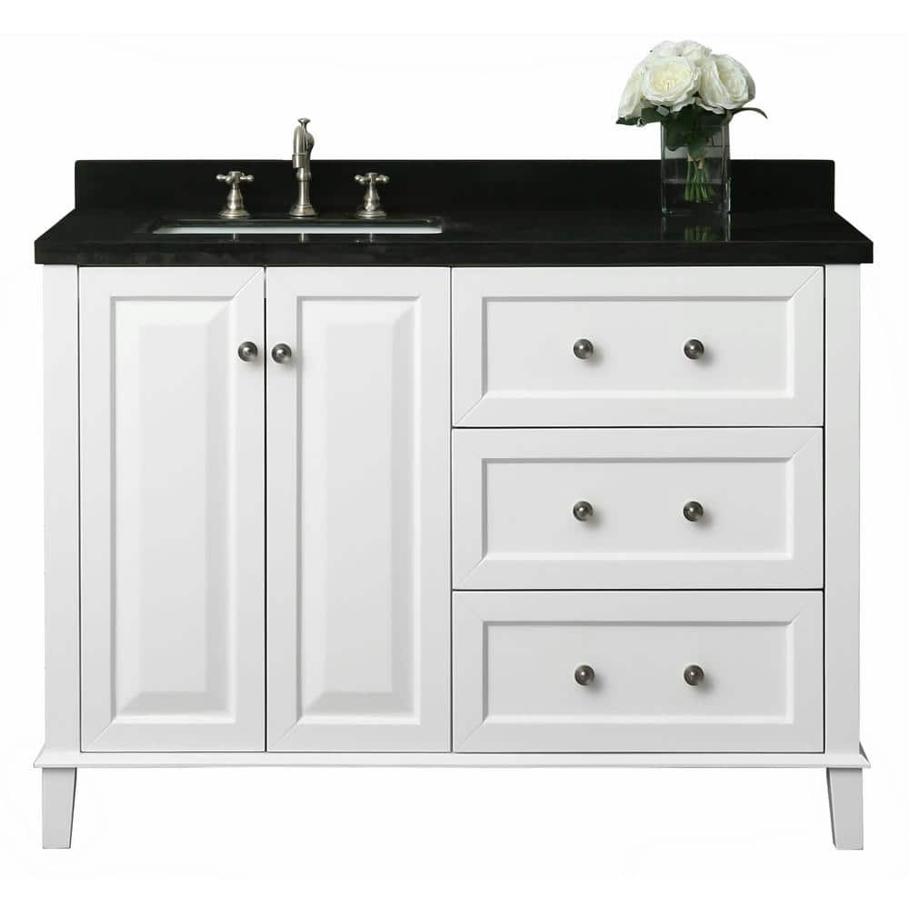 Ancerre Designs Hannah 48 In W X 22, 48 Inch White Bathroom Vanity With Black Top