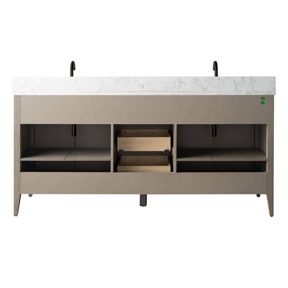 72'' Driftwood Gray Double Sink Bathroom Vanity with Marble Top