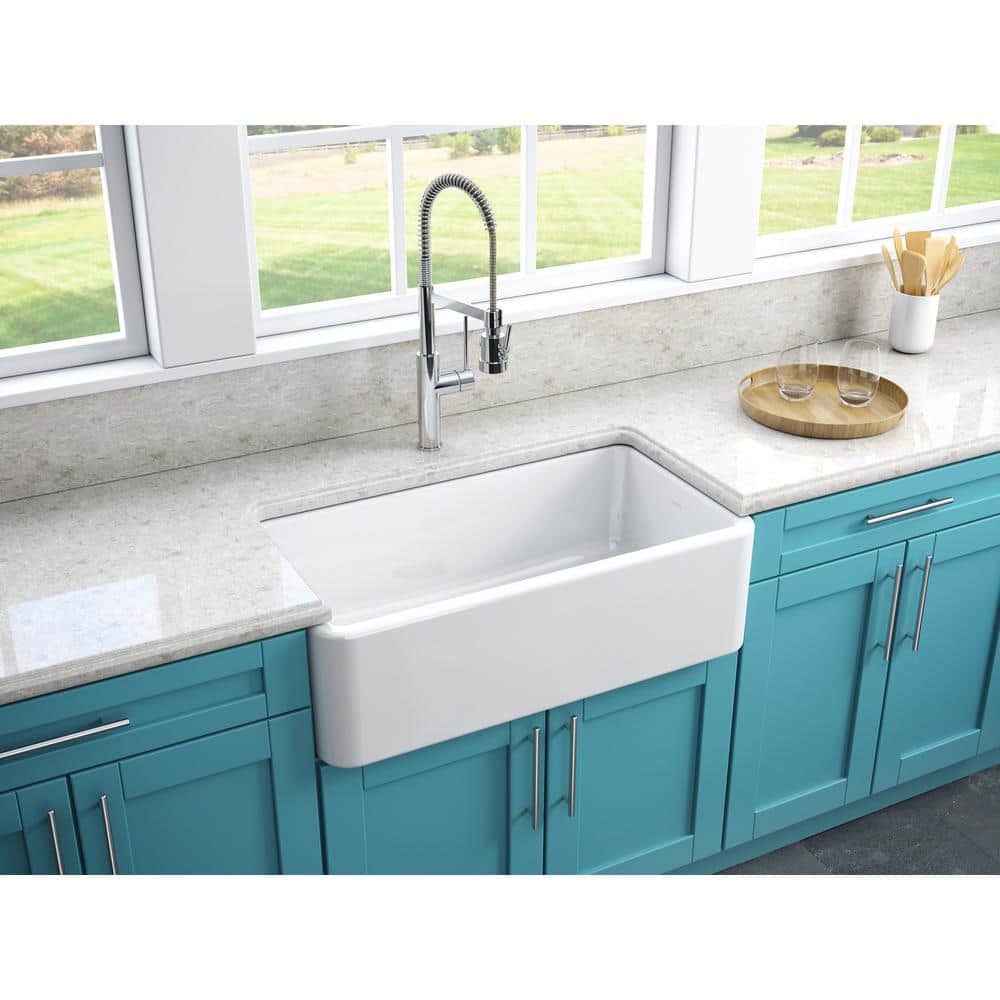 33" White Fireclay Farmhouse Apron Sink