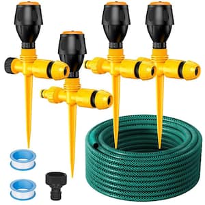Ground 2-Way Sprinkler 360° System Kit with 52.5 ft. Hose and 4 Ground Plugs for Outdoor Garden
