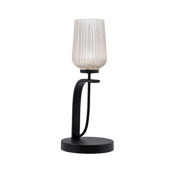 Unbranded Olympia 17.75 in. Matte Black Piano Desk Lamp with Silver Textured Glass Shade
