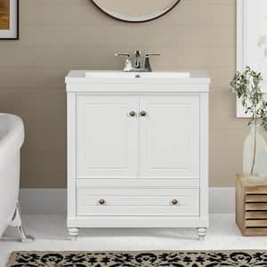 30 in. W x 18 in. D x 35 in. H Freestanding Bath Vanity in White with White Ceramic Top, Doors and Drawer