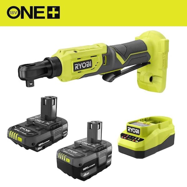 ONE+ 18V Cordless 3/8 in. Ratchet Kit with (1) 18V 2.0 Ah Battery, (1) 18V 4.0 Ah Battery, and Charger