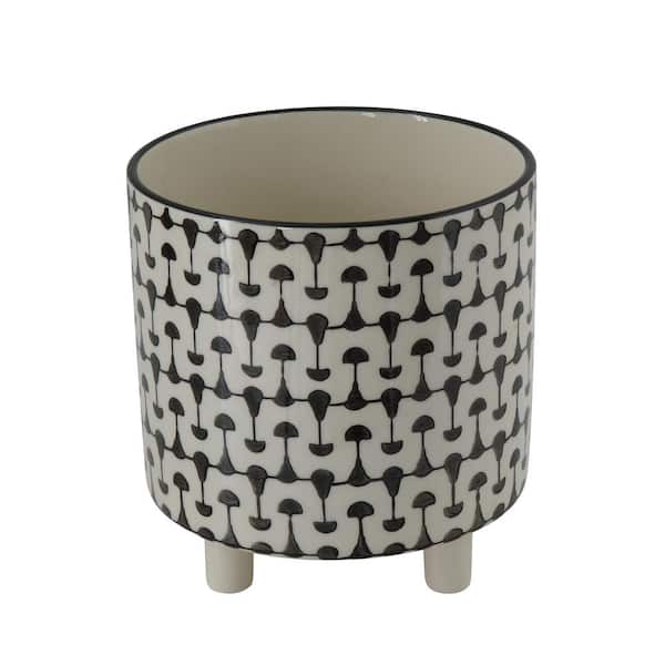 Storied Home 8 in L x 8 in. W x 8.25 in. H Black and White Geometric Print Stone Footed Decorative Pots