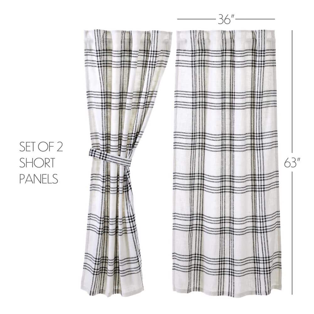 Black and White Plaid Cotton Light-Filtering Curtain Panels, 63x36, Set of 2