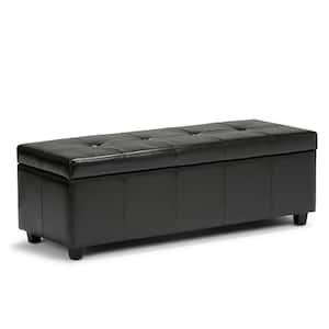 Castleford 48 in. Contemporary Storage Ottoman in Midnight Black Bonded Leather