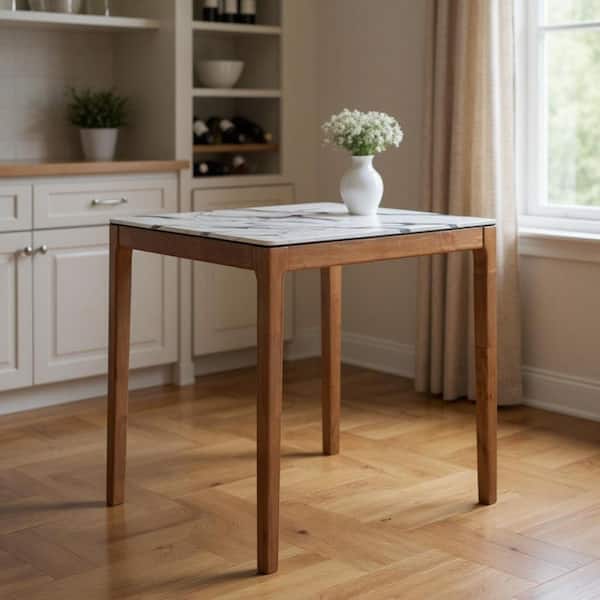 36.2 in. H White and Natural Square Bar Table