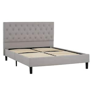 Ellie Grey Upholstered Queen Platform Bed with Button Tufted Headboard