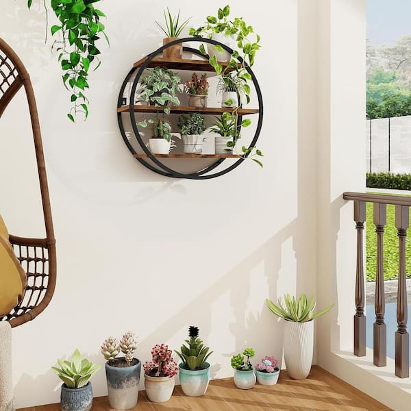 19.88 in. W x 6.69 in. D Brown Geometric Circle 3 Tier Decorative