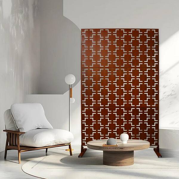 Sudzendf Outdoor and Indoor Freestanding Decorative Privacy Screen Metal Privacy Screen, Fence Panels in Rust Red