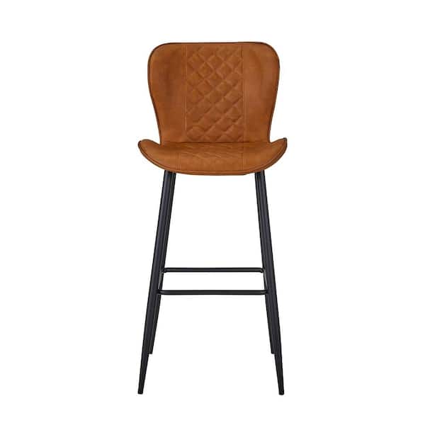 JUFU Set Of 4 Brown Bar Stools - Faux Leather Upholstered Counter Height Chairs With Wide Backrest For Kitchen Island & Home Bar