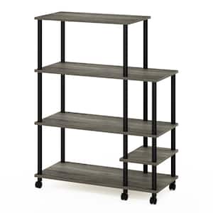 Turn-N-Tube 4-Tier French Oak Grey and Black Kitchen Wide Storage Shelf Cart with Casters