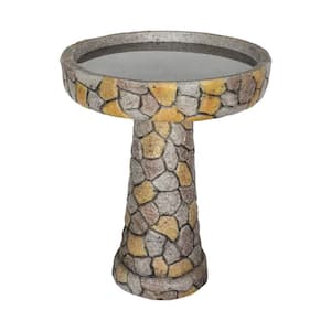 24 in. Stone Like Outdoor Birdbath Gray Concrete Freestanding Patio Birdbath with Pedestal for Garden, Patio, Yard Lawn