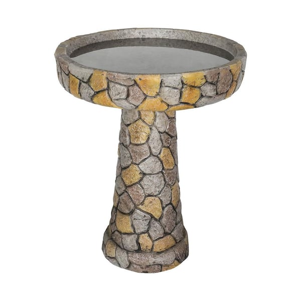 24 in. Stone Like Outdoor Birdbath Gray Concrete Freestanding Patio Birdbath with Pedestal for Garden, Patio, Yard Lawn