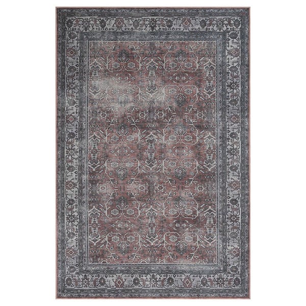 Alaska Red/Gray 8 ft. x 10 ft. Medallion Area Rug
