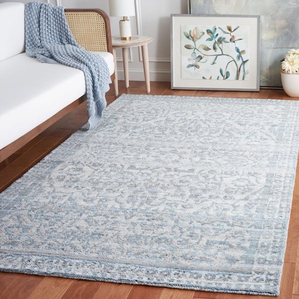 Marquee 6 ft. x 9 ft. Blue/Gray Striped Ornate Area Rug