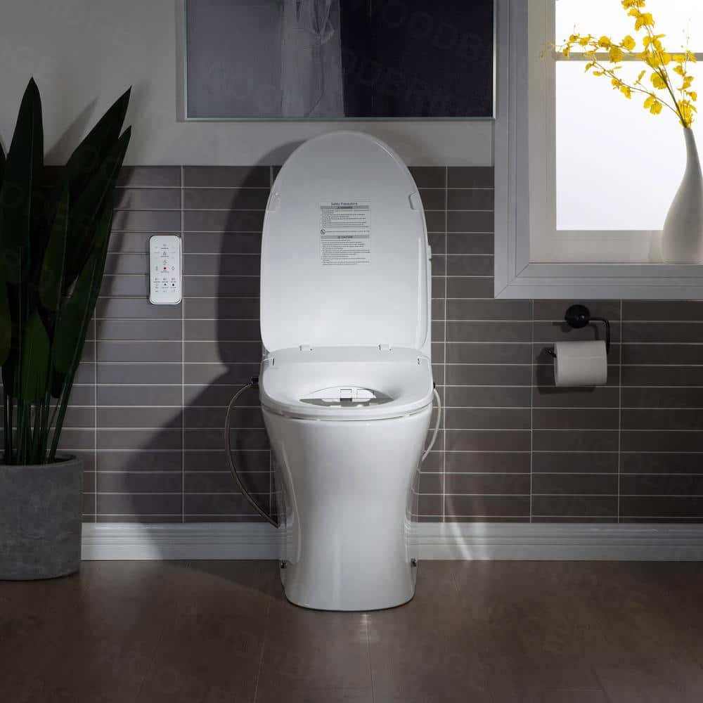 White Porcelain Elongated One-Piece Dual Flush Toilet with Smart Bidet