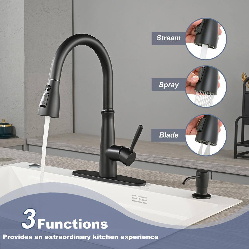 Matte Black Stainless Steel Pull Down Kitchen Faucet with Soap Dispenser