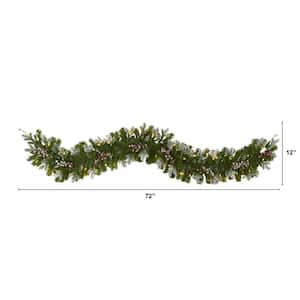 6 ft. Pre-Lit Snow Tipped Artificial Christmas Garland with 50 Warm White LED Lights and Berries