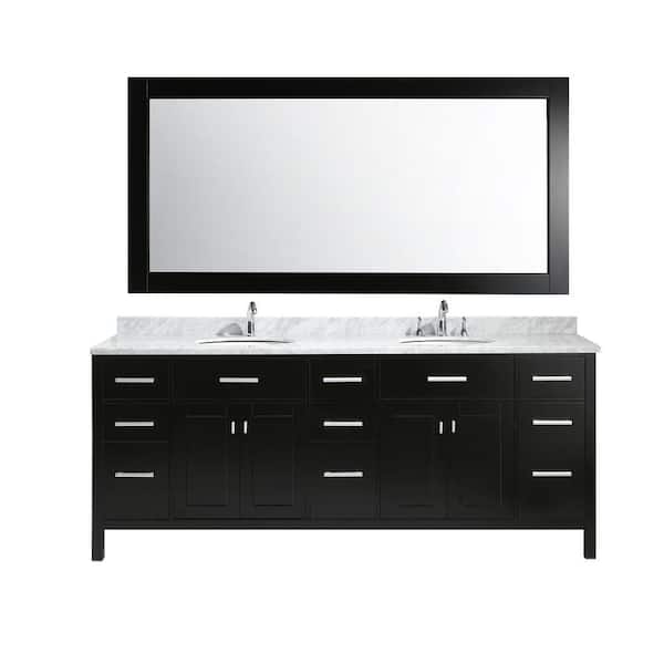 Design Element London 84 in. W x 22 in. D x 35 in. H Vanity in Espresso with Marble Vanity Top in Carrara White, Basin and Mirror