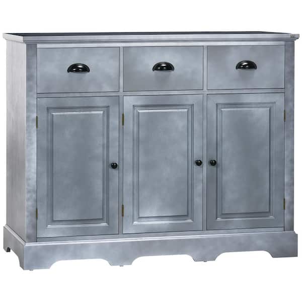 HOMCOM Blue Industrial Buffet Cabinet, Kitchen Sideboard Storage with 3-Drawers, 3-Door Cabinets and Adjustable Shelf