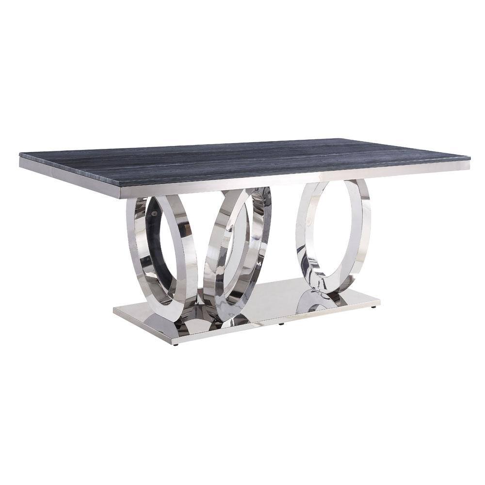 Gray Faux Marble and Stainless Steel Dining Table