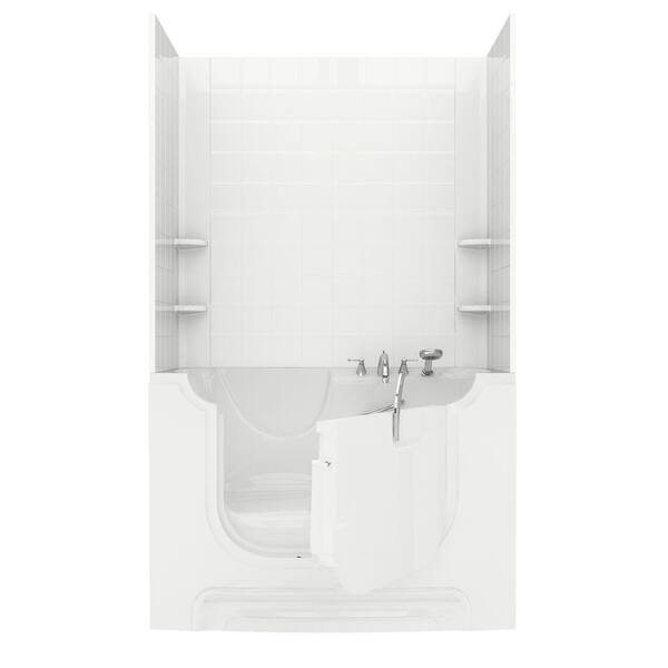 Universal Tubs Rampart Wheelchair Accessible 5 ft. Walk-in Air Bathtub with 6 in. Tile Easy Up Adhesive Wall Surround in White