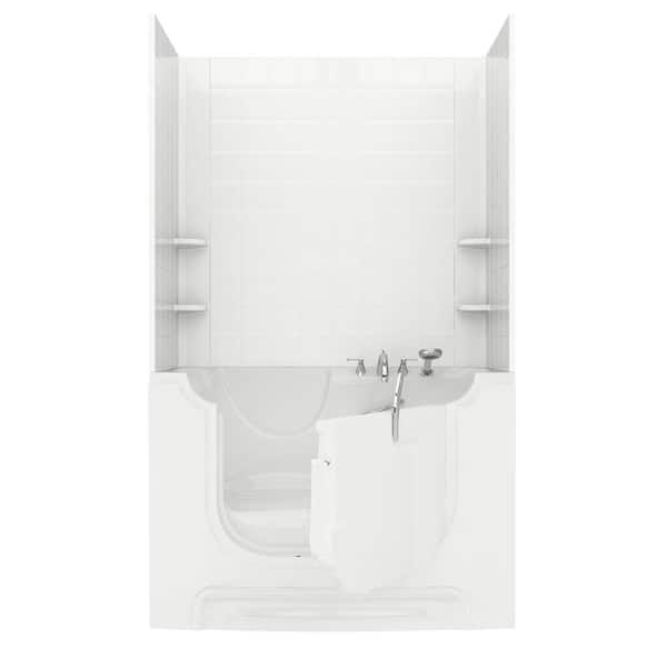 Nova Wheelchair Accessible 5 ft.Walk-in Whirlpool Bathtub with 6 in.Tile Easy Up Adhesive Wall Surround in White