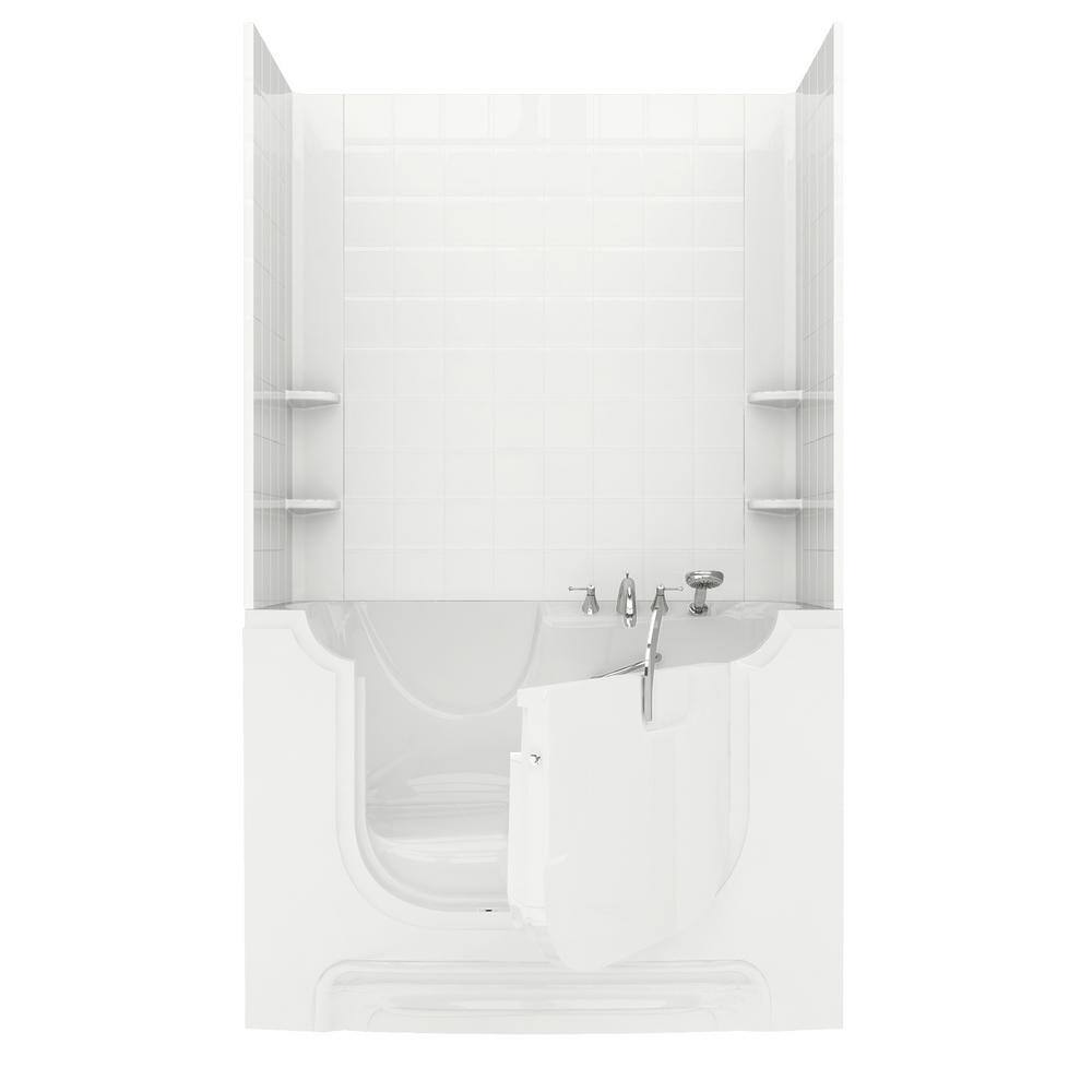 Rampart Wheelchair Accessible 5 ft. Walk-in Bathtub with 6 in. Tile Easy Up Adhesive Wall Surround in White price history on PriceWatchPro