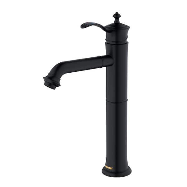 Karran Vineyard Single Handle Single Hole Vessel Bathroom Faucet with Matching Pop-Up Drain in Matte Black