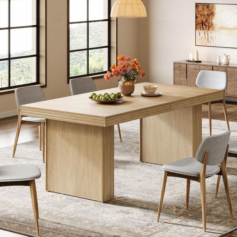Moronia Natural Wood 63 in. Double Pedestal Dining Table Seats 6 price history on PriceWatchPro
