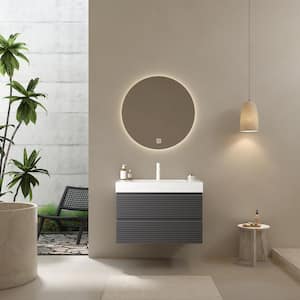 30 in. Floating Gray Bath Vanity with White Acrylic Top and White Acrylic Basin