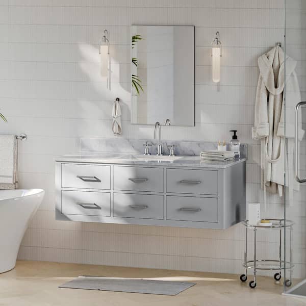 ARIEL Hutton 55 in. W x 22 in. D x 18.85 in. H Bath Vanity in Grey with Carrara White Marble Top