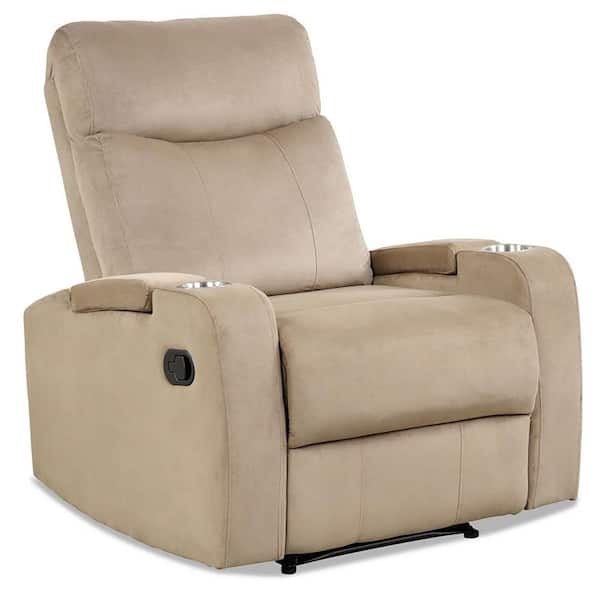 Boyel Living Light Brown Microfiber Recliner Chair Single Sofa Lounger with Arm Storage and Cup Holder for Living Room