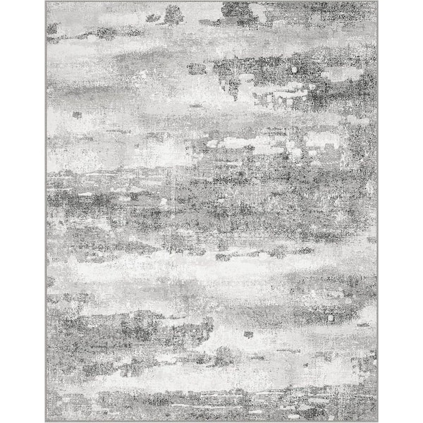 Zephyr Machine Washable Light Gray 9 ft. x 12 ft. Modern Abstract Indoor Area Rug