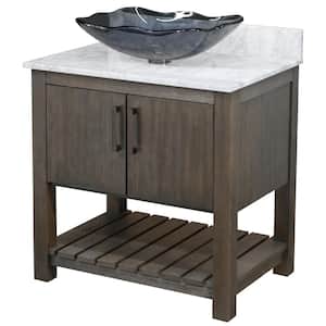 Ocean Breeze 31 in. W x 22 in. D x 31 in. H in Cafe with Cararra White Marble Top and Grey Sink